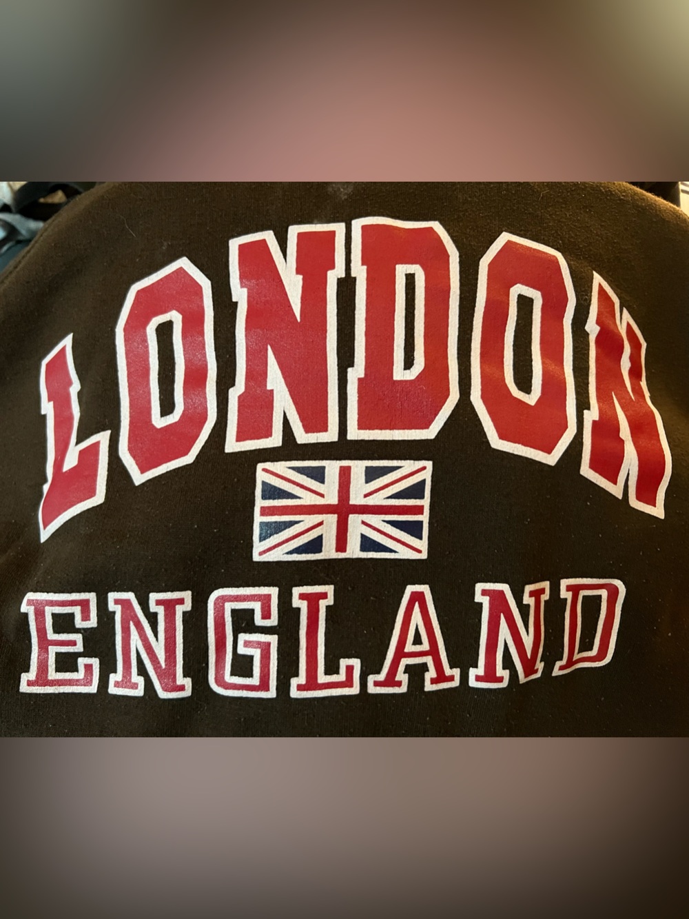 London England Graphic Sweatshirt - Brown with Red & White Print